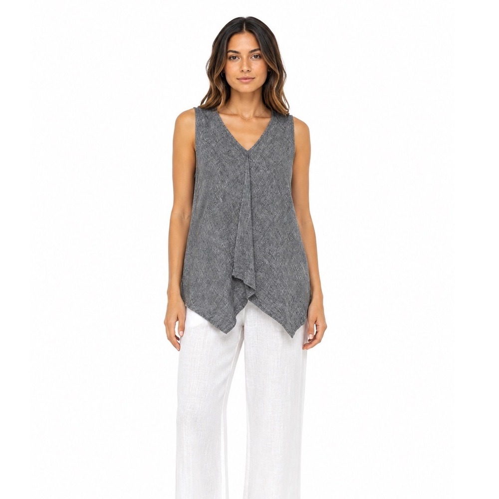 Pure Jill 100% Linen Asymmetrical Drape Blouse Women S Gray Minimalist Coastal